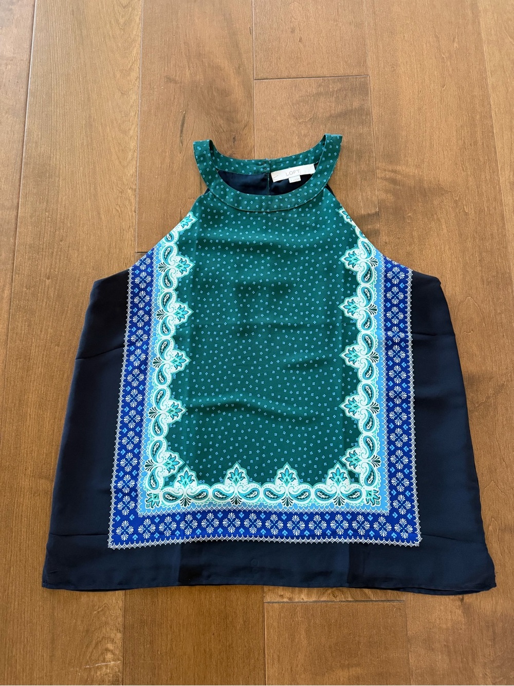 LOFT Teal and Navy Printed Halter Camisole